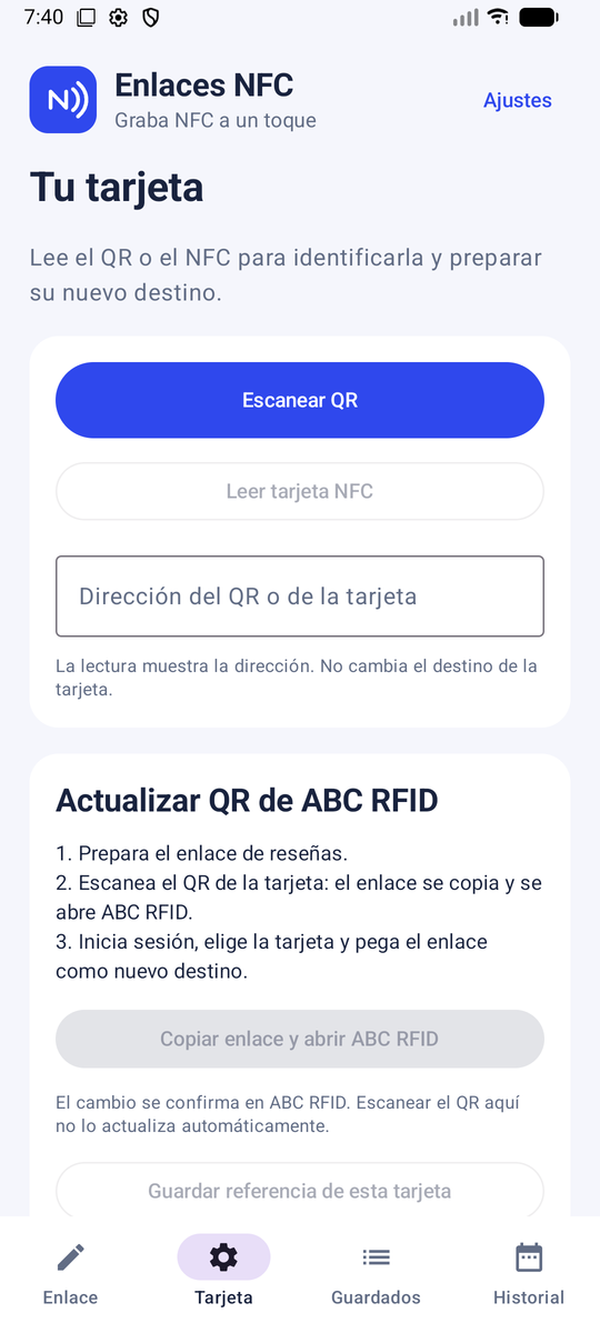 Enlaces NFC · Tu tarjeta