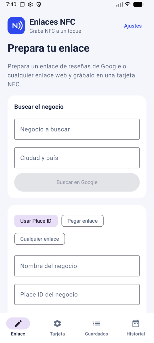 Enlaces NFC · Prepara el enlace